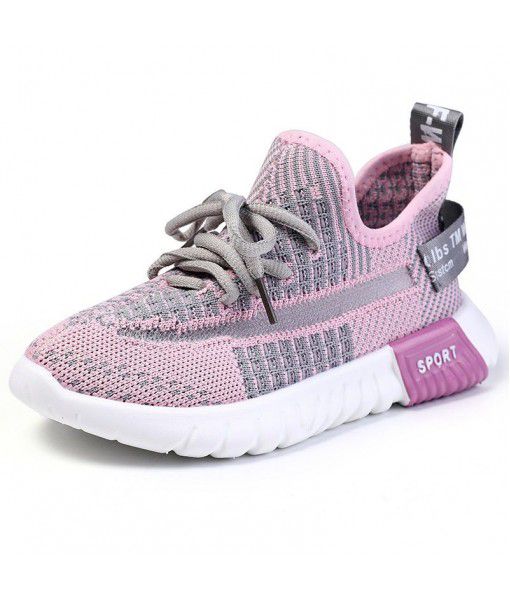 Children's sports shoes women's 2020 spring knitting mesh breathable girls' Shoes Boys' coconut students' casual shoes single shoe