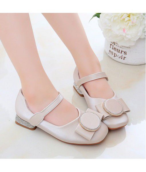 2020 spring and autumn new children's shoes girl's bow princess high heel single shoes little girl's dance shoes Korean children's shoes