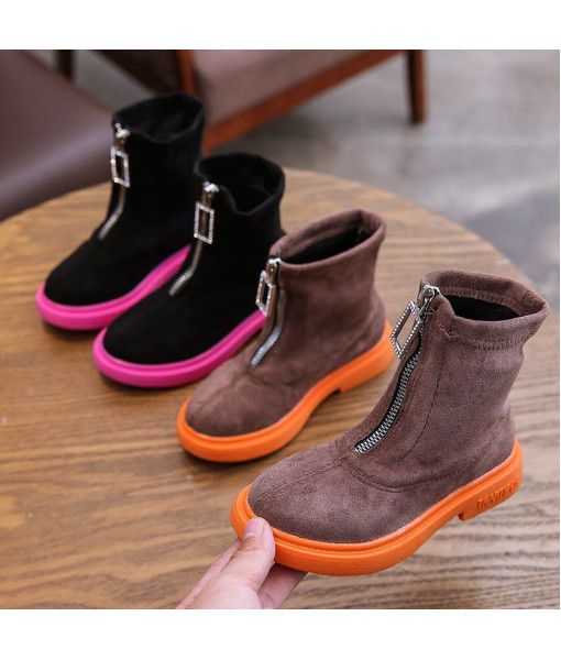 Korean girls' single Boots New Girls' mid and big kids' front zipper fashion, breathable and antiskid Martin boots in autumn and winter 2019