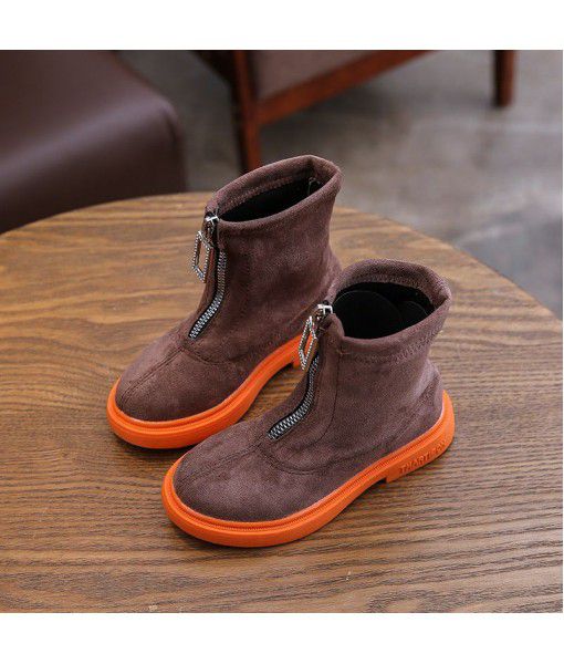 Korean girls' single Boots New Girls' mid and big kids' front zipper fashion, breathable and antiskid Martin boots in autumn and winter 2019