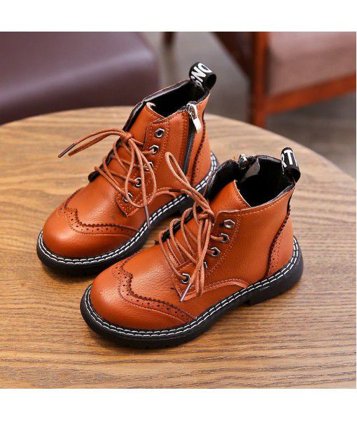 Girls' British Leather Boots New Kids' block Martin boots in autumn and winter 2019
