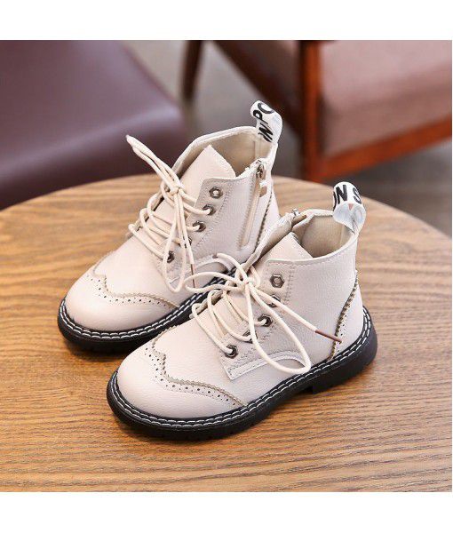 Girls' British Leather Boots New Kids' block Martin boots in autumn and winter 2019