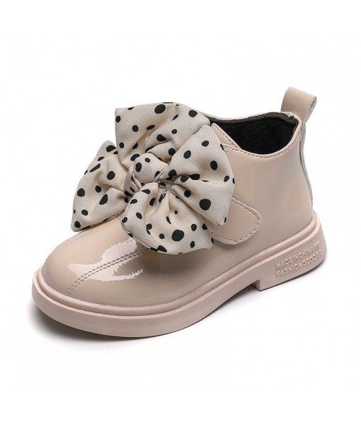 Girls' short boots 2019 new children's Martin boots sweet girl Princess boots bowknot winter plush cotton boots