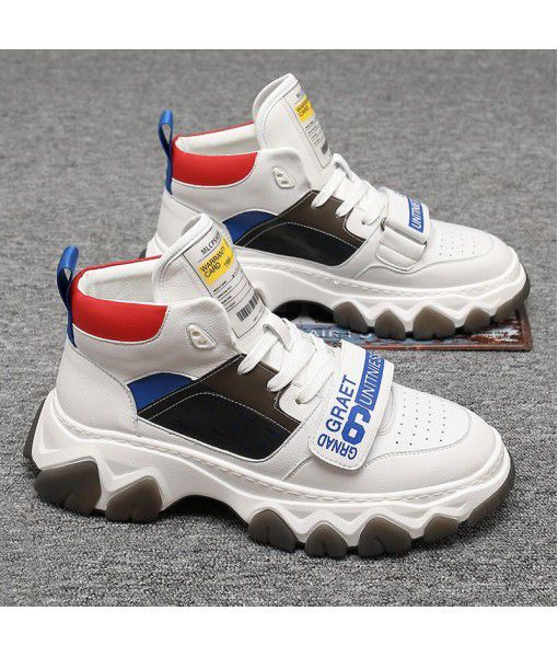 Spring new all-around leather breathable casual shoes high top sports men's shoes fashion trend daddy shoes net red tide shoes