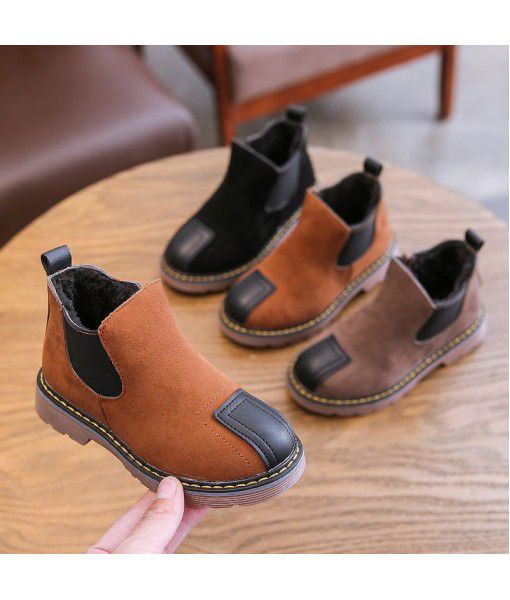 New children's boots in autumn and winter 2019 girl's British style short boots boy's medium and large children's baby plus cotton Martin boots