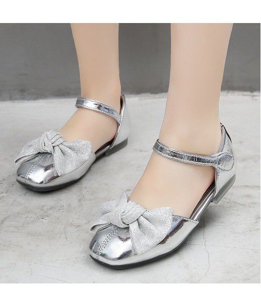 Spring and summer 2020 new girls' single shoes princess shoes children's Korean sequins girls' bow baby shoes bean shoes