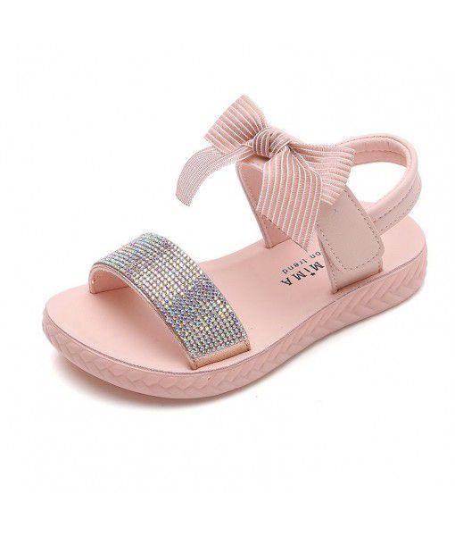 Girls' sandals 2020 summer new little girls' bow Princess sandals children's open toe soft bottom floral children's shoes