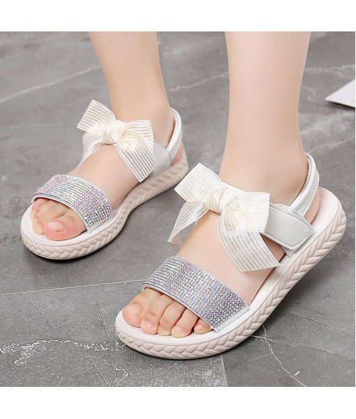 Girls' sandals 2020 summer new little girls' bow Princess sandals children's open toe soft bottom floral children's shoes