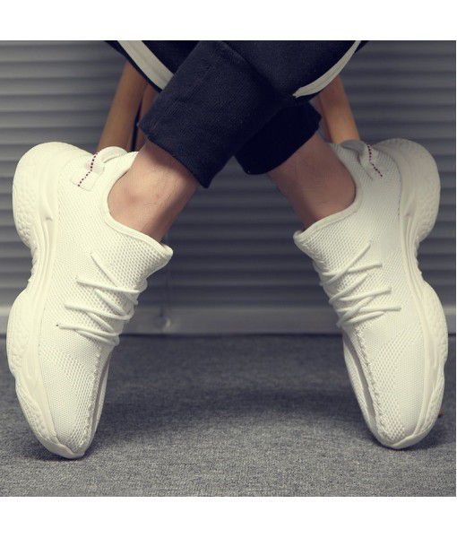 Spring and summer 2020 new Korean Trend Sports shoes casual running men's small white shoes breathable fly woven coconut shoes