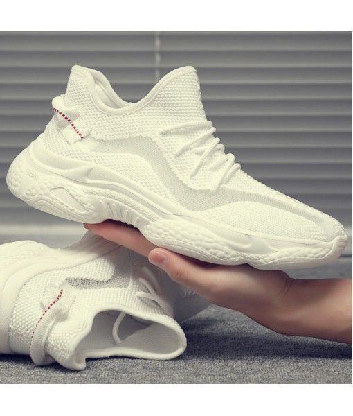 Spring and summer 2020 new Korean Trend Sports shoes casual running men's small white shoes breathable fly woven coconut shoes