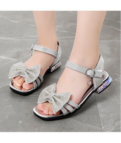 2020 children's sandals, high heels, Korean girls' fashion bowknot, simple middle and large children's shoes, new princess shoes wholesale