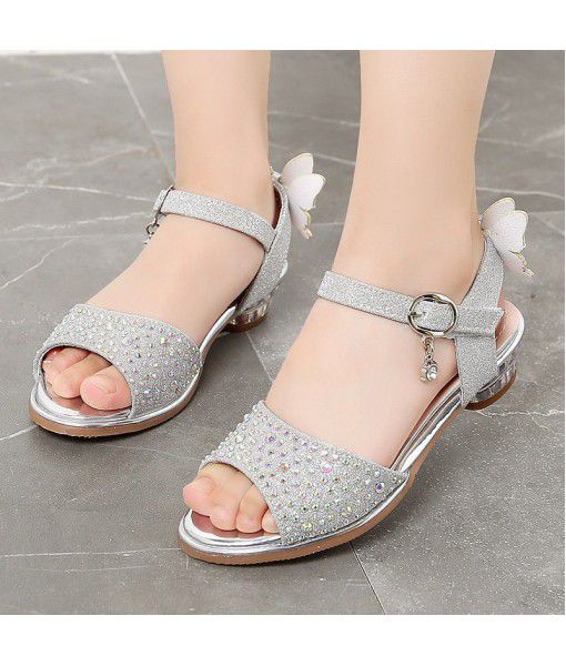 Girls' shoes 2020 summer new girls' sandals butterfly small high heels princess shoes children's dance shoes factory direct sales
