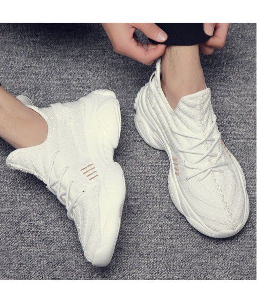 Men's shoes new trend in summer fly weave dad shoes breathable net red coconut casual shoes Korean sports style small white shoes