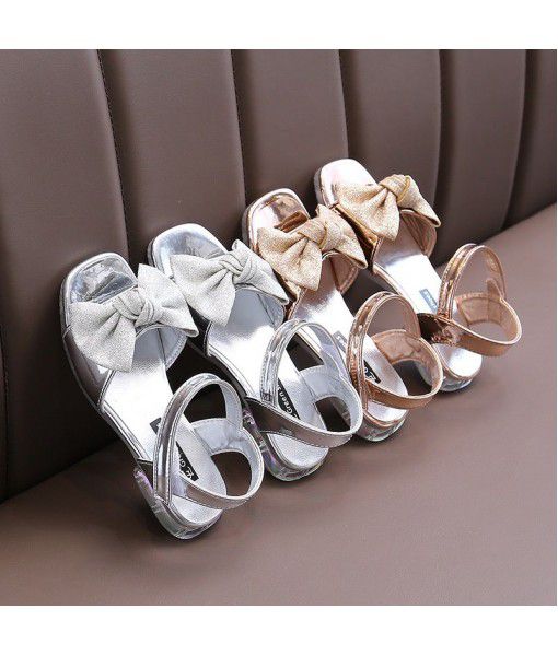 2020 new girls' High Heels Sandals Princess green girls' bow simple Zhongda children's princess shoes wholesale