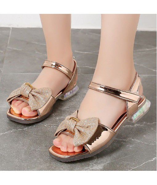 2020 new girls' High Heels Sandals Princess green girls' bow simple Zhongda children's princess shoes wholesale