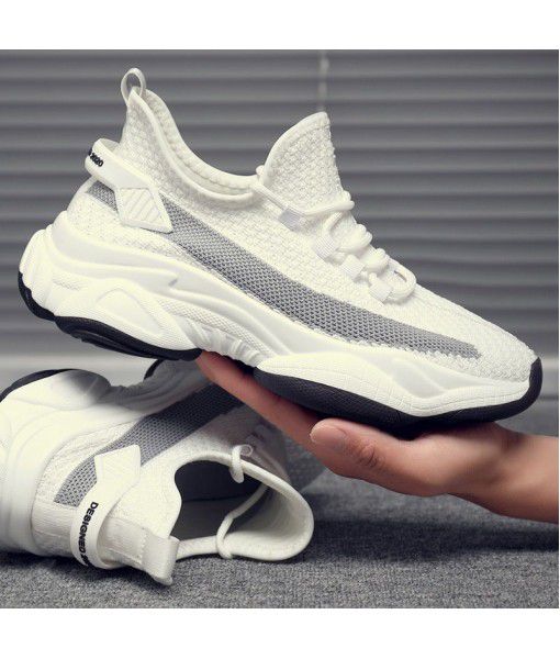 2020 summer new style breathable fly woven men's shoes Korean Trend low help dad shoes sports versatile casual white shoes