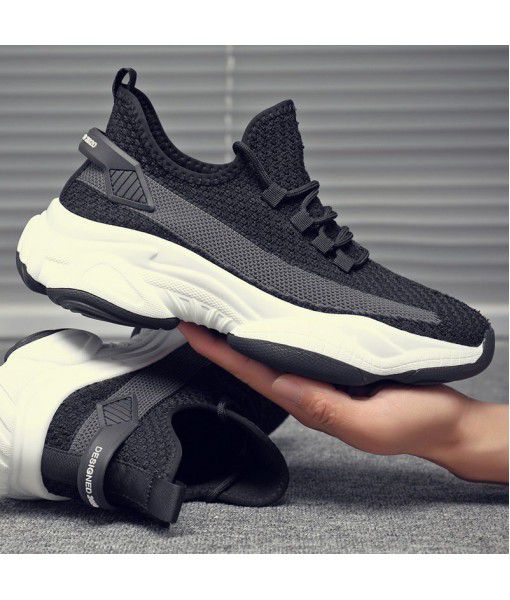 2020 summer new style breathable fly woven men's shoes Korean Trend low help dad shoes sports versatile casual white shoes