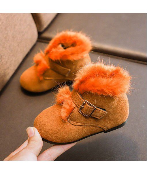 Children's cotton shoes girls' 2018 new winter Plush warm shoes girls' baby snow shoes Princess plush short boots
