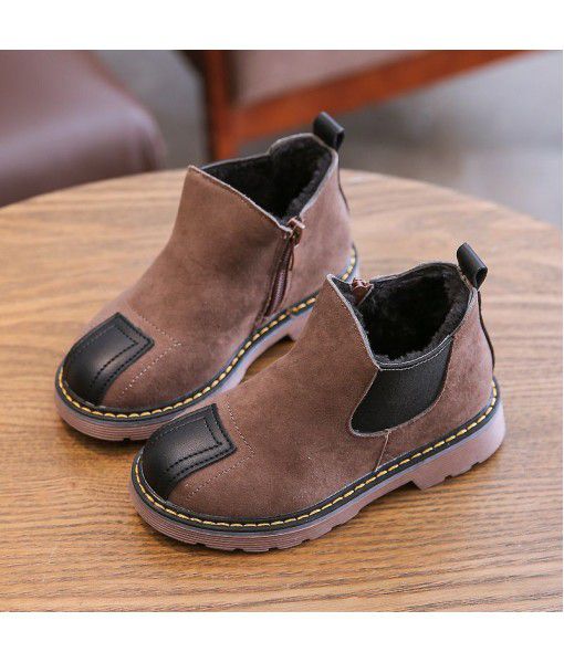 New children's boots in autumn and winter 2019 girl's British style short boots boy's medium and large children's baby plus cotton Martin boots