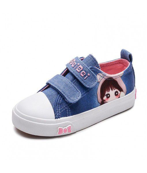 2020 breathable children's canvas shoes Korean cartoon girl's casual shoes rubber low top Velcro student shoes