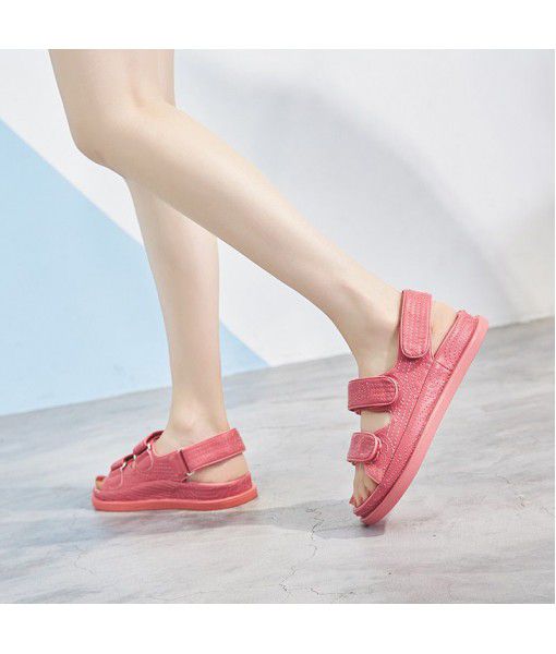 Ni ya, your new 2020 small fragrant Velcro, sponge cake, thick bottom sandals, women's net red flat bottom sports Roman shoes