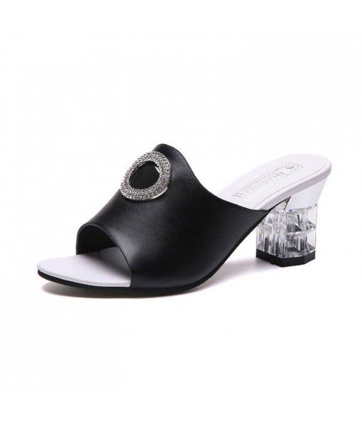 New high-heeled sandals in summer 2018 women's thick heels simple and versatile water drill fish mouth open toe small fresh slippers foreign trade