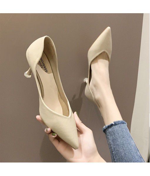 Summer 2020 new high-heeled shoes fairy wind pointed white thin heeled women's versatile wedding shoes Bridesmaid shoes small size single shoes