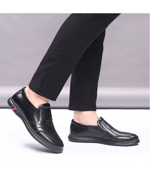 2020 men's shoes spring and autumn British men's leather shoes business casual non slip real leather shoes round toe set shoes