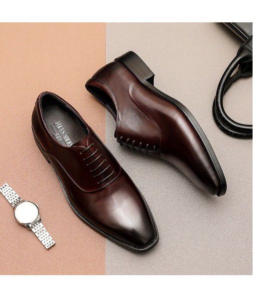 Leather shoes men's leather 2020 new British leather manual three joint business formal high-end casual shoes men's shoes