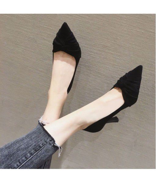 901-53 new autumn and winter 2019 thin high heels suede single shoes antiskid pointed thin heels girls' suede high heels