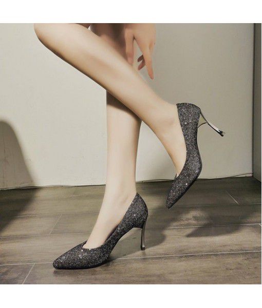 2020 new high-heeled shoes, single shoes, women's pointy head, thin heels, sexy and versatile Korean women's shoes, work commuting party shoes