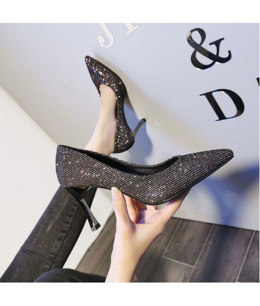 2020 new high-heeled shoes, single shoes, women's pointy head, thin heels, sexy and versatile Korean women's shoes, work commuting party shoes