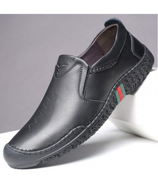 Leather casual leather shoes men's spring and summer 2020 new breathable Doudou shoes men's flat sole soft sole soft surface one foot shoes Z