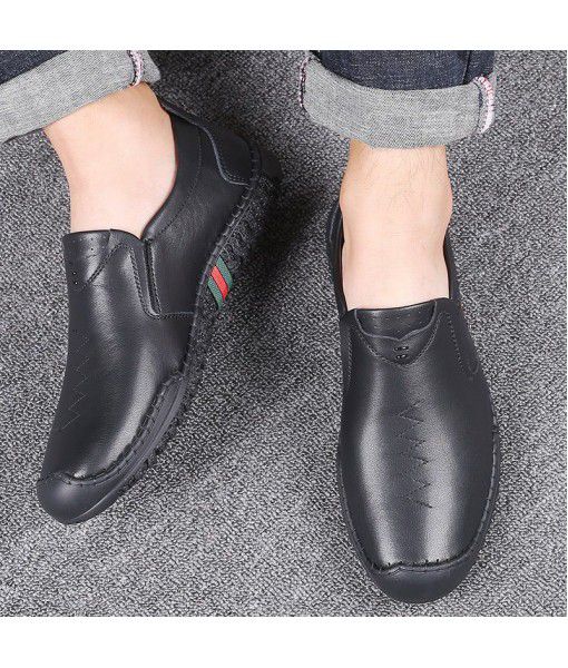 Leather casual leather shoes men's spring and summer 2020 new breathable Doudou shoes men's flat sole soft sole soft surface one foot shoes Z