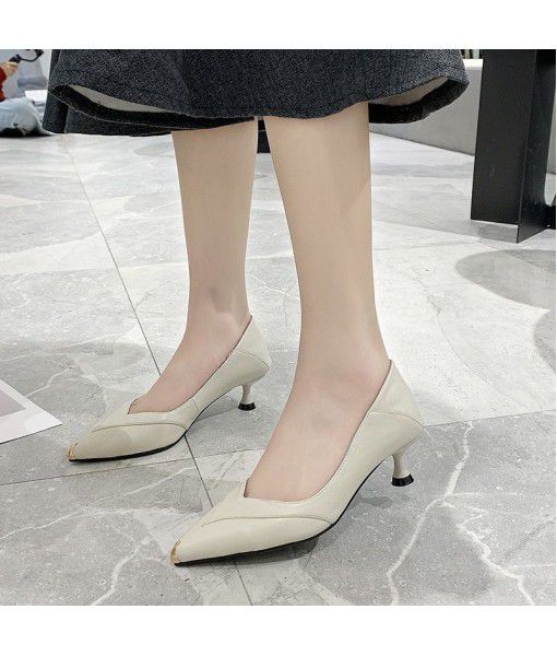 Sheepskin Single shoes women's new leather high heel French style shoes in spring 2020