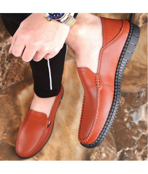 Summer new men's leather casual one legged lazy men's shoes Korean fashion bean shoes live broadcast