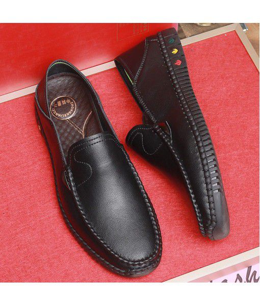 Summer new men's leather casual one legged lazy men's shoes Korean fashion bean shoes live broadcast