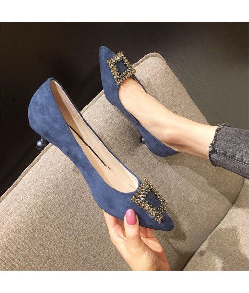 A45-1 high heels women's 2020 spring new fashionable all-around black light mouth pointed thin heel middle heel commuter single shoe