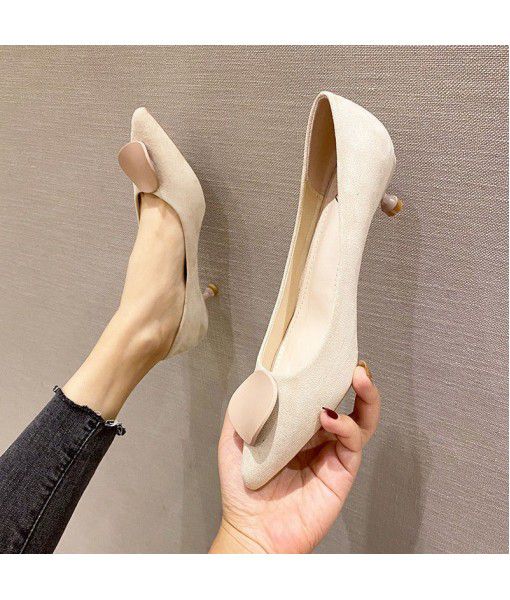 A45-9 high heels women's spring 2020 black light mouth pointed thin heel commuter buckle single shoe size 32-41