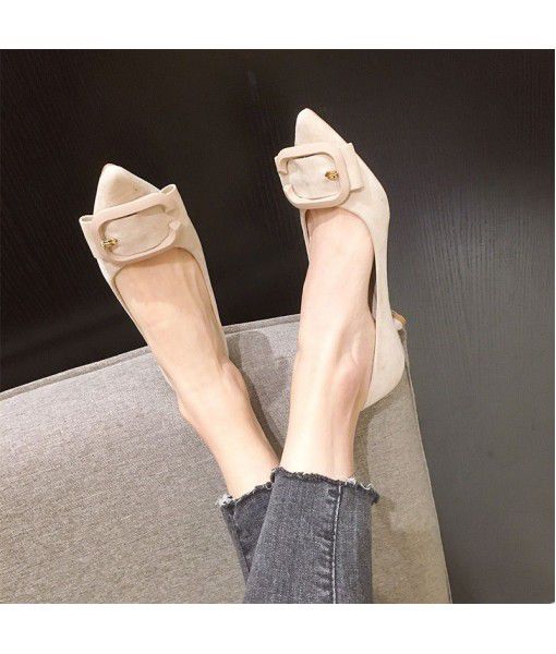 A45-2 high heels women's 2020 spring new fashion black light mouth pointed thin heel middle heel commuter buckle single shoe