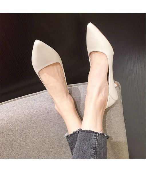 B45-5 high heels women's 2020 spring new fashion black light mouth pointed thin heel Size single shoes 32-41