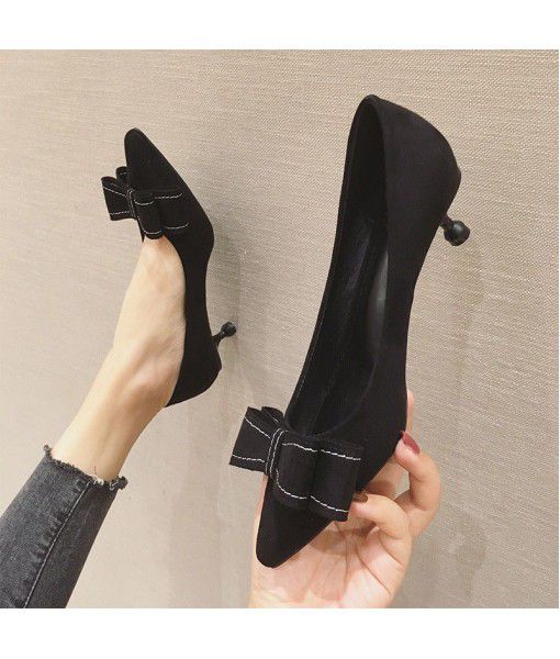 A45-6 high heels women's 2020 spring new fashion black light mouth pointed thin heel Size single shoes 32 to 41