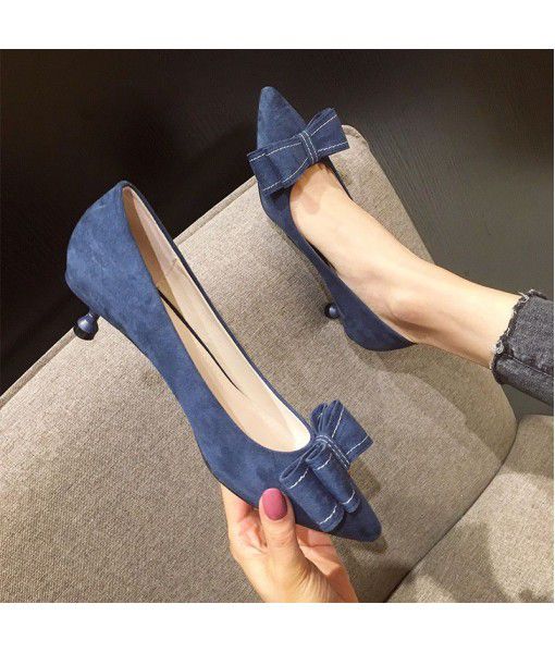A45-6 high heels women's 2020 spring new fashion black light mouth pointed thin heel Size single shoes 32 to 41