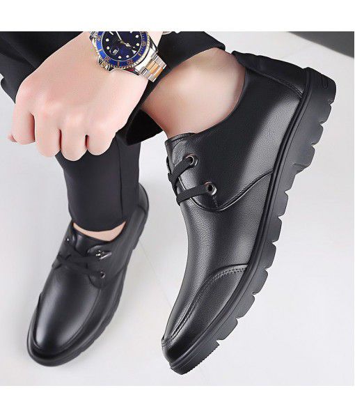 2020 new men's shoes men's business casual leather shoes men's soft sole round head father's shoes full leather soft skin live broadcast