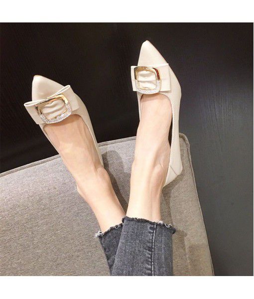 B45-3 high heels women's 2020 spring new fashion black light mouth pointed thin heel Size single shoes 32-41