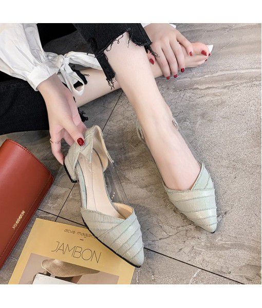 Single shoe women's flat sole thick heel 2020 spring new pointed low-heeled women's shoes Korean fashion all-around low top shoes