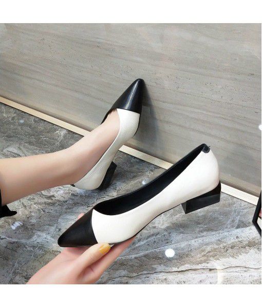 First layer cow leather pointed toe low heel small single shoes for women 2020 spring new flat bottomed versatile commuter women's shoes