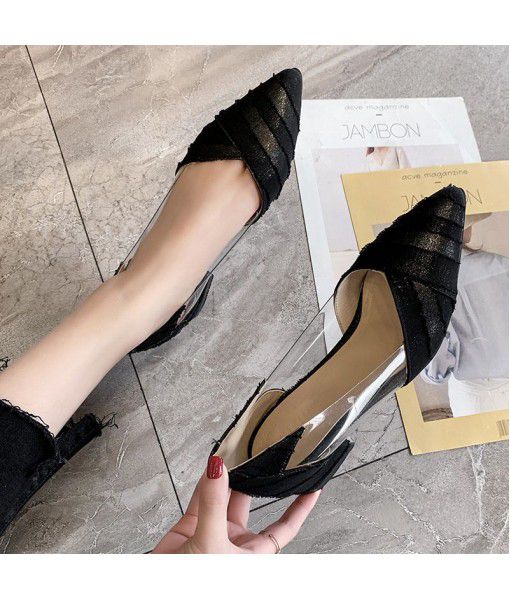 Single shoe women's flat sole thick heel 2020 spring new pointed low-heeled women's shoes Korean fashion all-around low top shoes