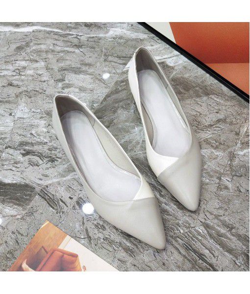 First layer cow leather pointed toe low heel small single shoes for women 2020 spring new flat bottomed versatile commuter women's shoes