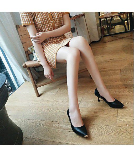 First layer cow leather high-heeled shoes women's new anti-collision shoes in spring 2020 French pointed leather shoes for women